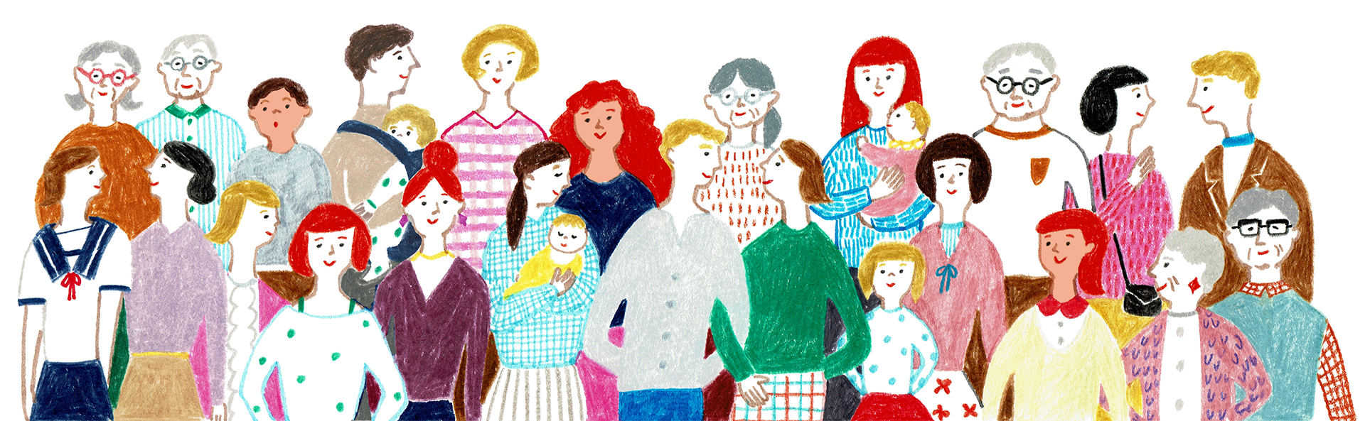 日本女性会議についてのアイコンイラストでたくさんのさまざまな人が集まったイラストを使います