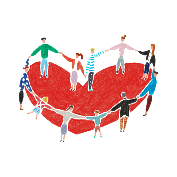 協賛・寄付のアイコンイラストで人々がハートの形で手を繋いでいるイラストを使います