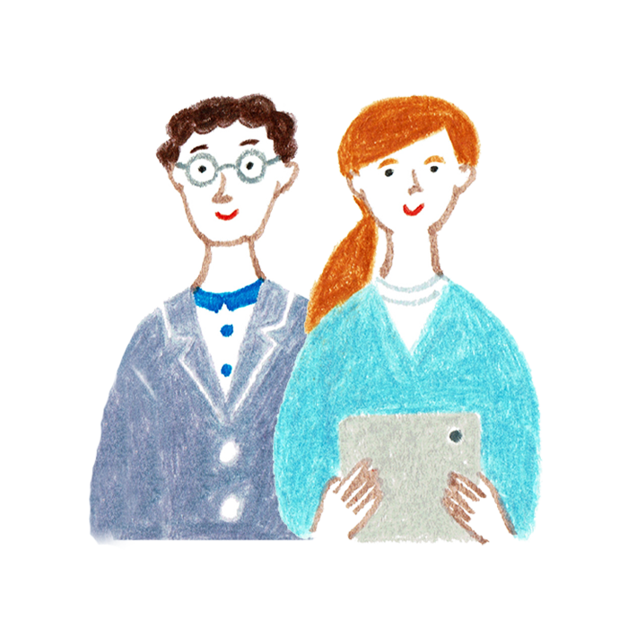 お問い合わせのアイコンイラストで男性と女性が並んだイラストを使います